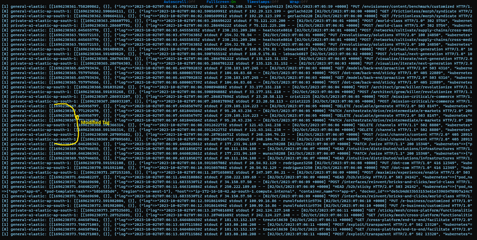 screenshot of log output with our modified tag highlighted